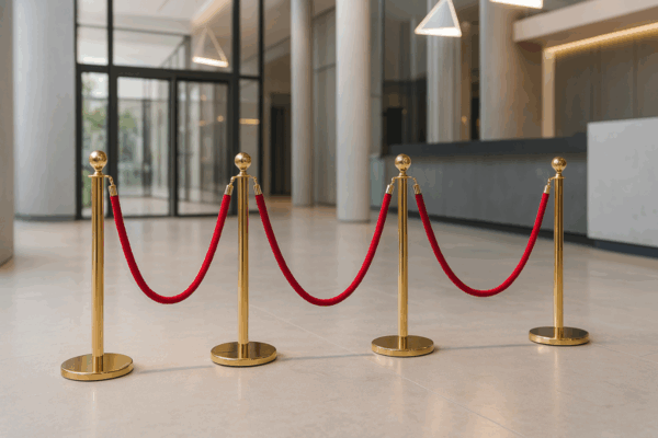 złote słupki odgradzające, barierki hotelowe